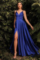 Ladivine 7472 - V-Neck Satin A-Line Dress - Prom