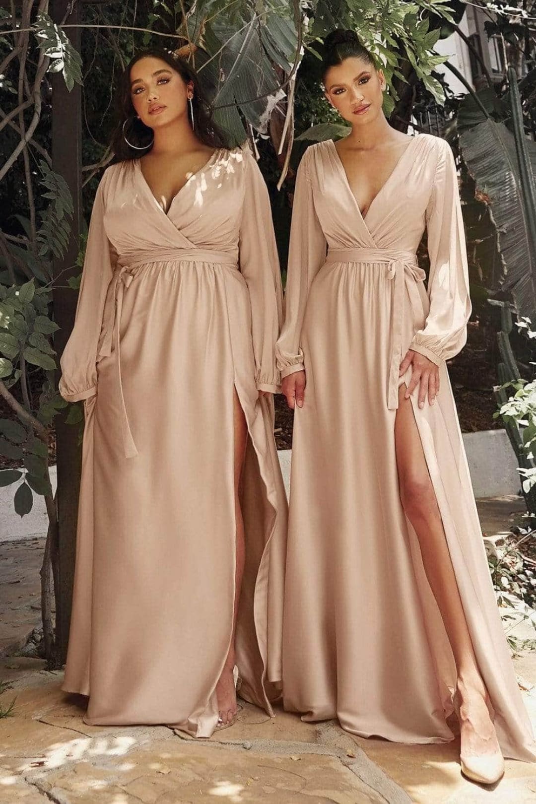 Ladivine 7475 - Long Sleeve High Slit Gown - Prom