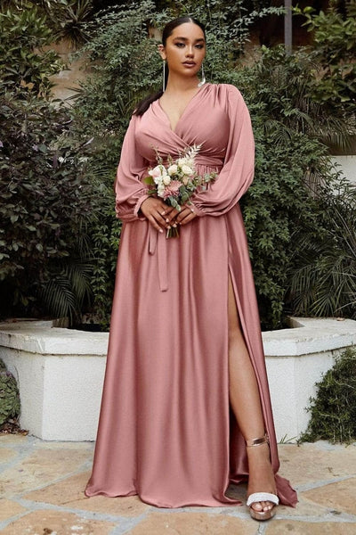Ladivine 7475 - Long Sleeve High Slit Gown - Prom