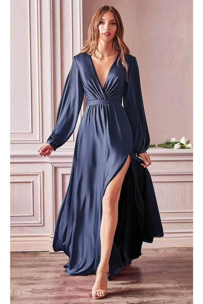 Ladivine 7475 - Long Sleeve High Slit Gown - Prom