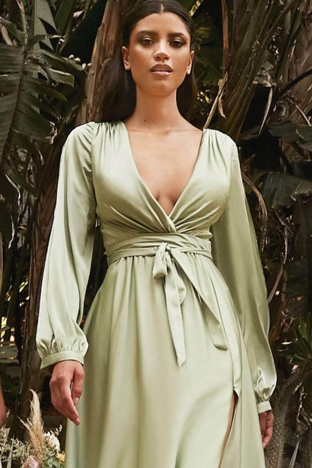 Ladivine 7475 - Long Sleeve High Slit Gown - Prom