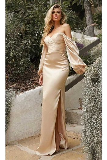 Ladivine 7482 - Billowy Sleeve Soft Satin Gown - Prom