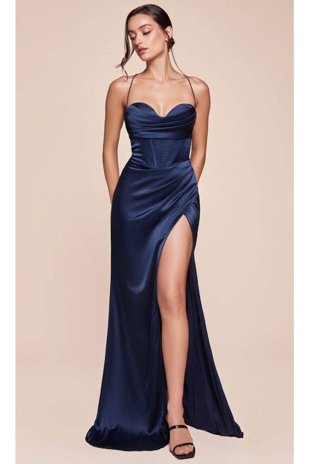 Ladivine 7483 - Satin Long Evening Dress - Prom