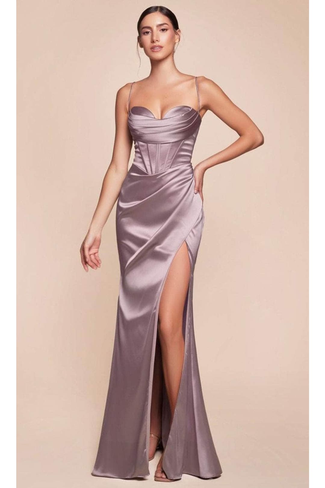 Ladivine 7483 - Satin Long Evening Dress - Prom