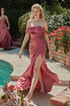 Ladivine 7488 - Satin Off-Shoulder Draped Gown - Prom