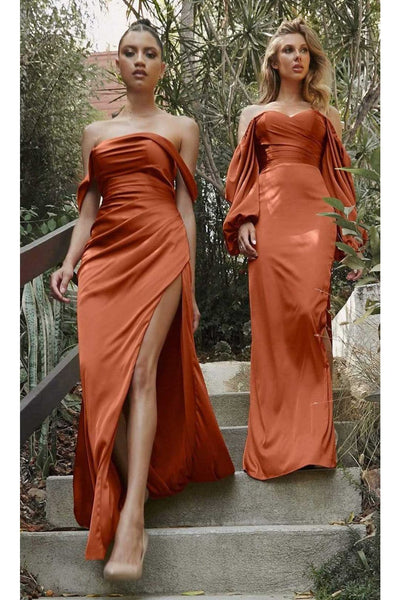 Ladivine 7488 - Satin Off-Shoulder Draped Gown - Prom