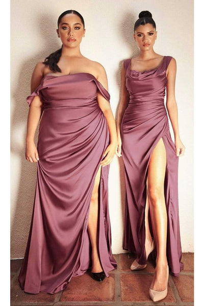 Ladivine 7488 - Satin Off-Shoulder Draped Gown - Prom