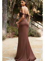 Ladivine 7488 - Satin Off-Shoulder Draped Gown