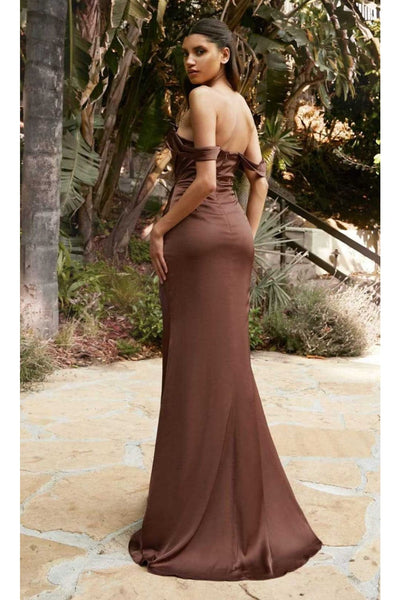 Ladivine 7488 - Satin Off-Shoulder Draped Gown - Prom