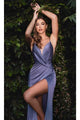 Ladivine 7489 - Draped V-Neck Fitted Long Gown - Prom