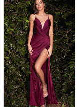 Ladivine 7489 - Draped V-Neck Fitted Long Gown
