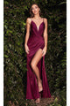 Ladivine 7489 - Draped V-Neck Fitted Long Gown - Prom