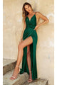 Ladivine 7489 - Draped V-Neck Fitted Long Gown - Prom