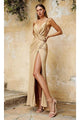 Ladivine 7489 - Draped V-Neck Fitted Long Gown - Prom