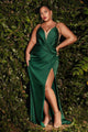 Ladivine 7489C - Satin Deep V-Neck Formal Dress - Prom