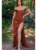 Ladivine 7492 – Satin Gown with Cowl Neck & Slit