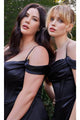 Ladivine 7492 – Satin Gown with Cowl Neck & Slit - Prom