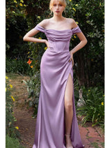 Ladivine 7492 – Satin Gown with Cowl Neck & Slit