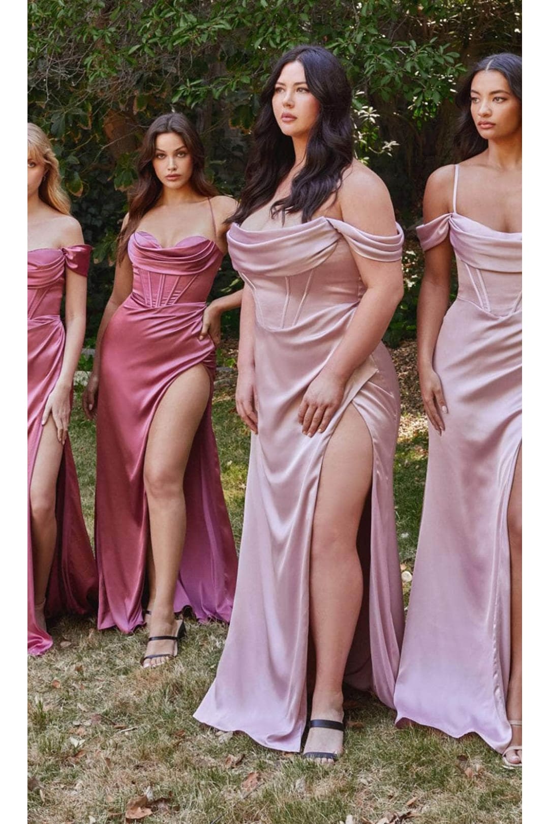 Ladivine 7492 – Satin Gown with Cowl Neck & Slit - Prom