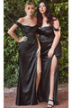 Ladivine 7492 – Satin Gown with Cowl Neck & Slit - Prom
