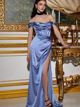 Ladivine 7492 – Satin Gown with Cowl Neck & Slit
