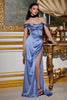 Ladivine 7492 – Satin Gown with Cowl Neck & Slit - Prom