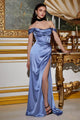 Ladivine 7492 – Satin Gown with Cowl Neck & Slit - Prom