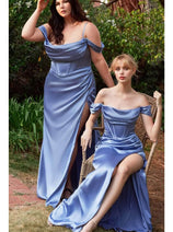 Ladivine 7492 – Satin Gown with Cowl Neck & Slit
