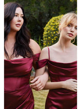 Ladivine 7492 – Satin Gown with Cowl Neck & Slit