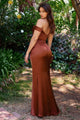 Ladivine 7492 – Satin Gown with Cowl Neck & Slit - Prom