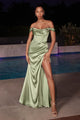 Ladivine 7492 – Satin Gown with Cowl Neck & Slit - Sage / 2 - Prom