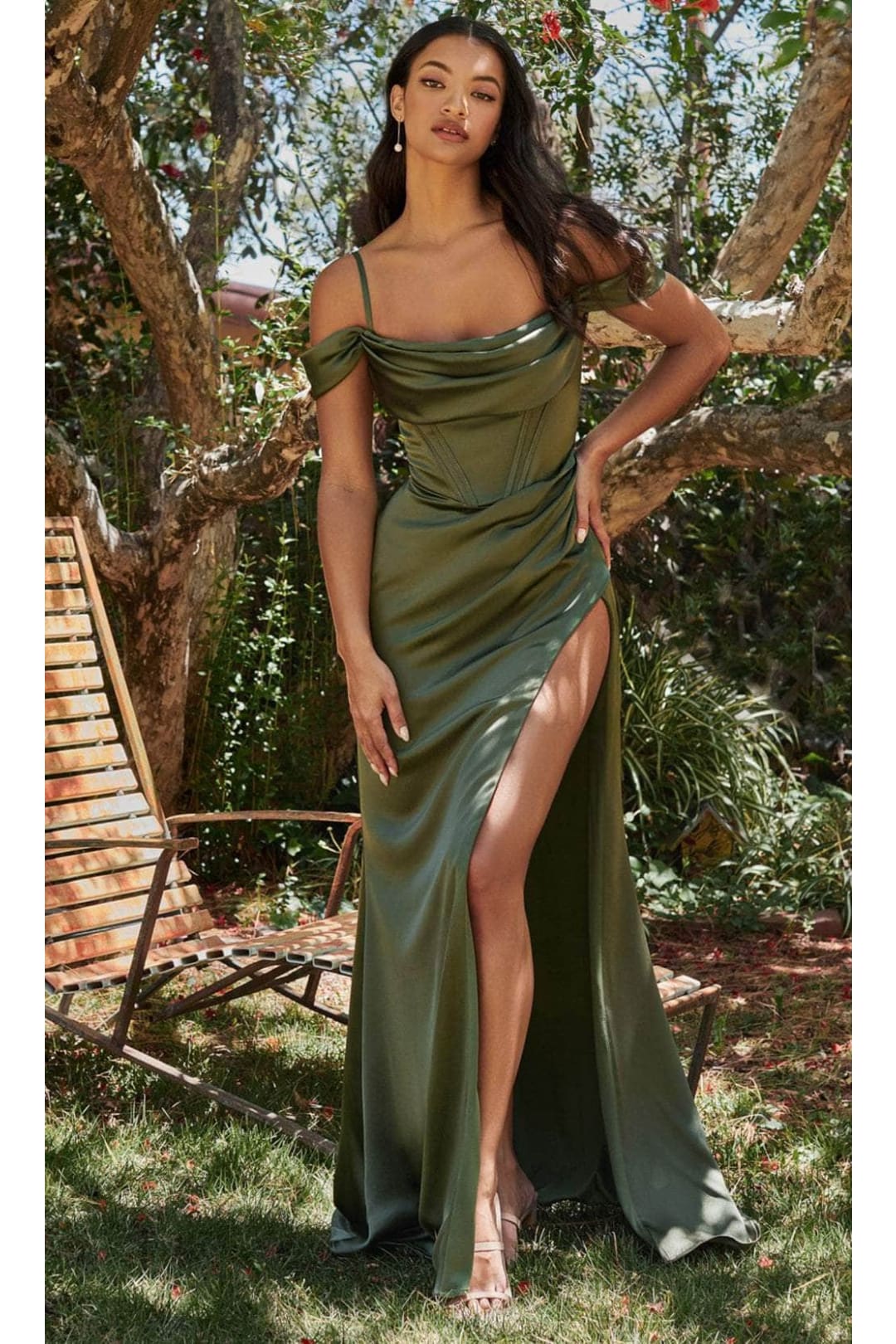Ladivine 7492C - Off Shoulder Corset Evening Gown - Prom