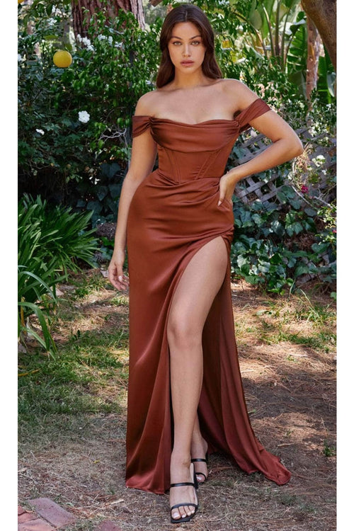 Ladivine 7492C - Off Shoulder Corset Evening Gown - Prom