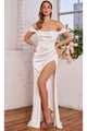 Ladivine 7492W Off-Shoulder Pleated Evening Gown - Prom
