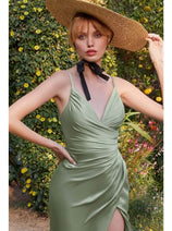 Ladivine 7494C - High Slit V-Neck Evening Gown