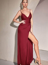 Ladivine 7494C - High Slit V-Neck Evening Gown