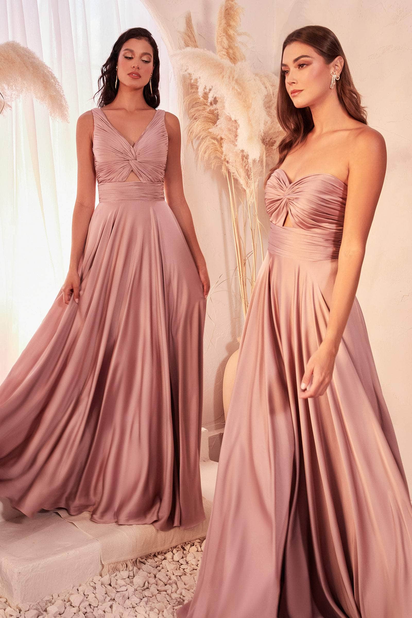 Ladivine 7496 - Keyhole Strapless Satin Gown - Prom