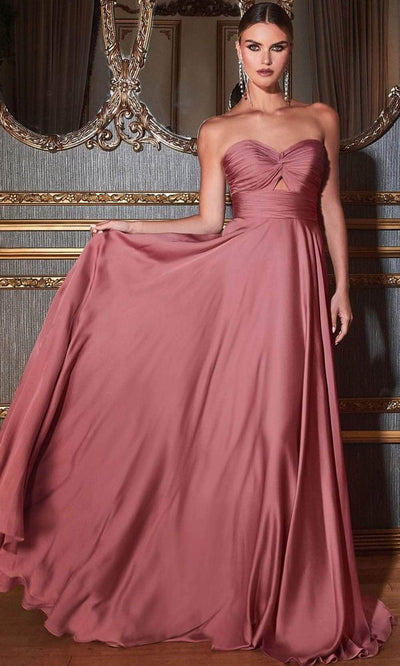 Ladivine 7496 - Keyhole Strapless Satin Gown - Prom