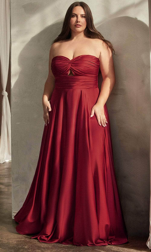 Ladivine 7496C - Sweetheart Knotted Evening Gown - Burgundy / 16 - Prom