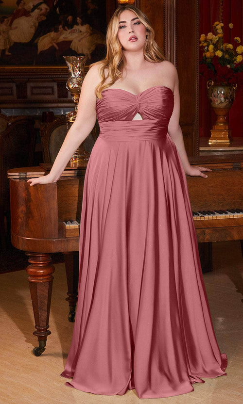 Ladivine 7496C - Sweetheart Knotted Evening Gown - Mauve Rose / 16 - Prom