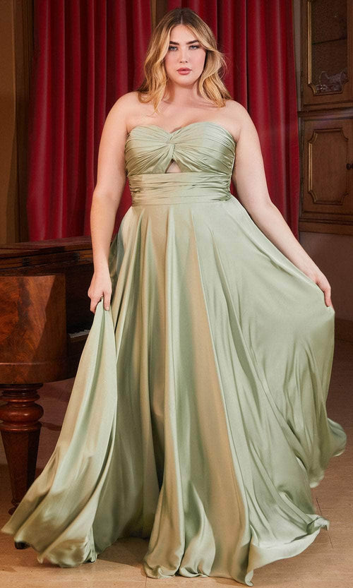 Ladivine 7496C - Sweetheart Knotted Evening Gown - Sage / 16 - Prom