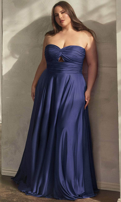 Ladivine 7496C - Sweetheart Knotted Evening Gown - Navy / 16 - Prom