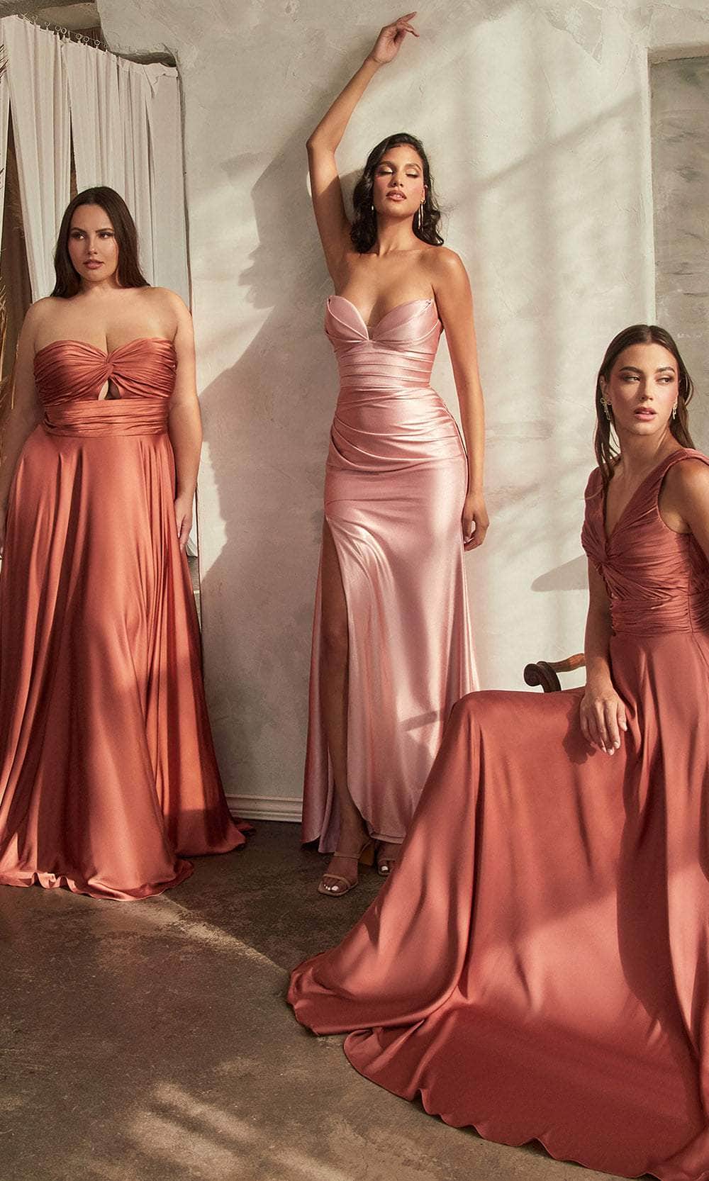 Ladivine 7497 - Ruched V-Neck Knotted Prom Gown - Prom