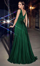 Ladivine 7497 - Ruched V-Neck Knotted Prom Gown - Prom