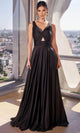 Ladivine 7497 - Ruched V-Neck Knotted Prom Gown - Prom