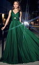 Ladivine 7497 - Ruched V-Neck Knotted Prom Gown - Prom