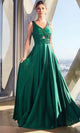 Ladivine 7497 - Ruched V-Neck Knotted Prom Gown - Prom