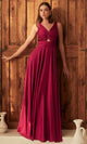 Ladivine 7497 - Ruched V-Neck Knotted Prom Gown - Prom