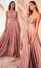 Ladivine 7497 - Ruched V-Neck Knotted Prom Gown - Prom