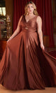 Ladivine 7497 - Ruched V-Neck Knotted Prom Gown - Prom